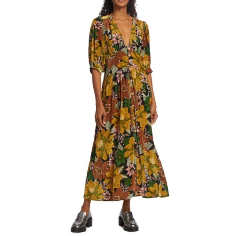 NWT $354 FARM RIO GARDEN VELVET MIDI DRESS US SIZE MEDIUM SOLD OUT EVERYWHERE! - Picture 5 of 11